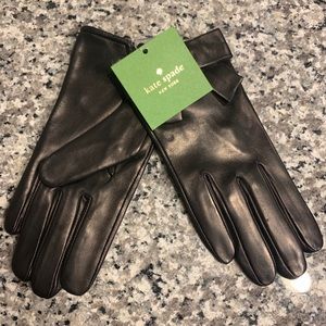 NWT Kate Spade Black Genuine Leather Gloves